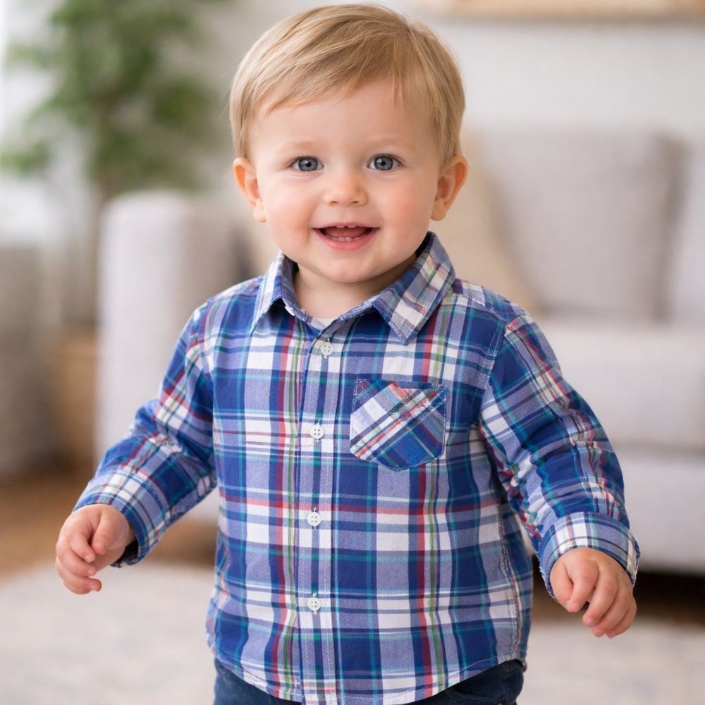 Joe Fresh Cotton Plaid Oxford Shirt 6-12 M